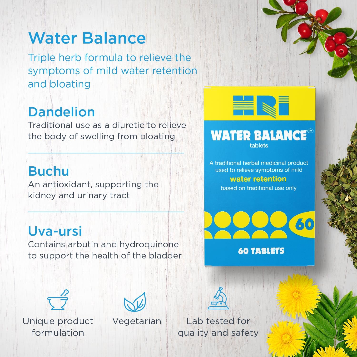 Water Balance 60 Tablets - HRI - Botanical & Food Supplements - Eco Natural Products