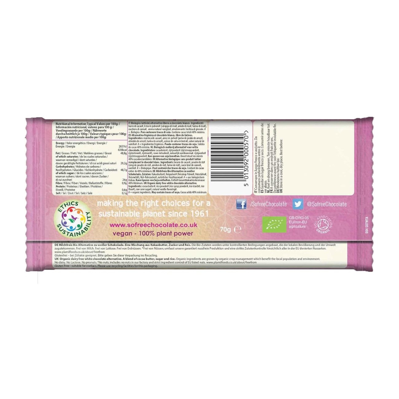 White Alternative Chocolate So Free Chocolate Bar 70g - Plamil - Chocolate Bar - Eco Natural Products