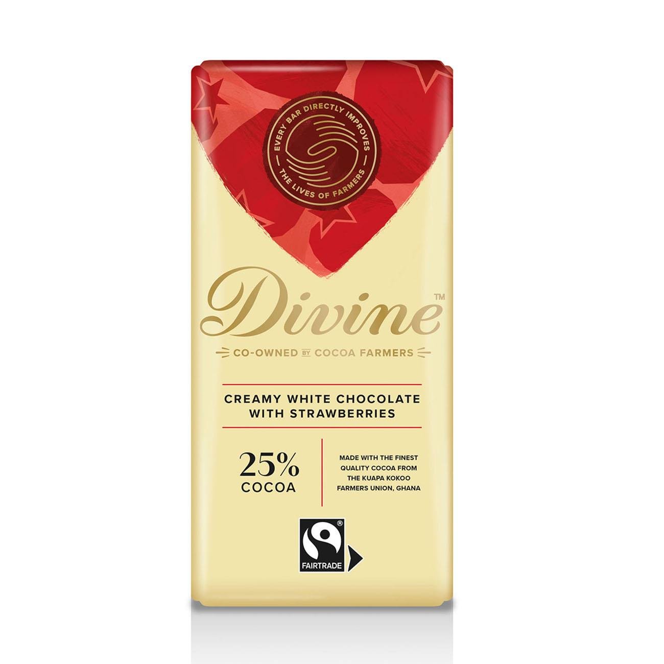 White Chocolate Bar Strawberry Bar 90g - Divine Chocolate - Chocolate - Eco Natural Products