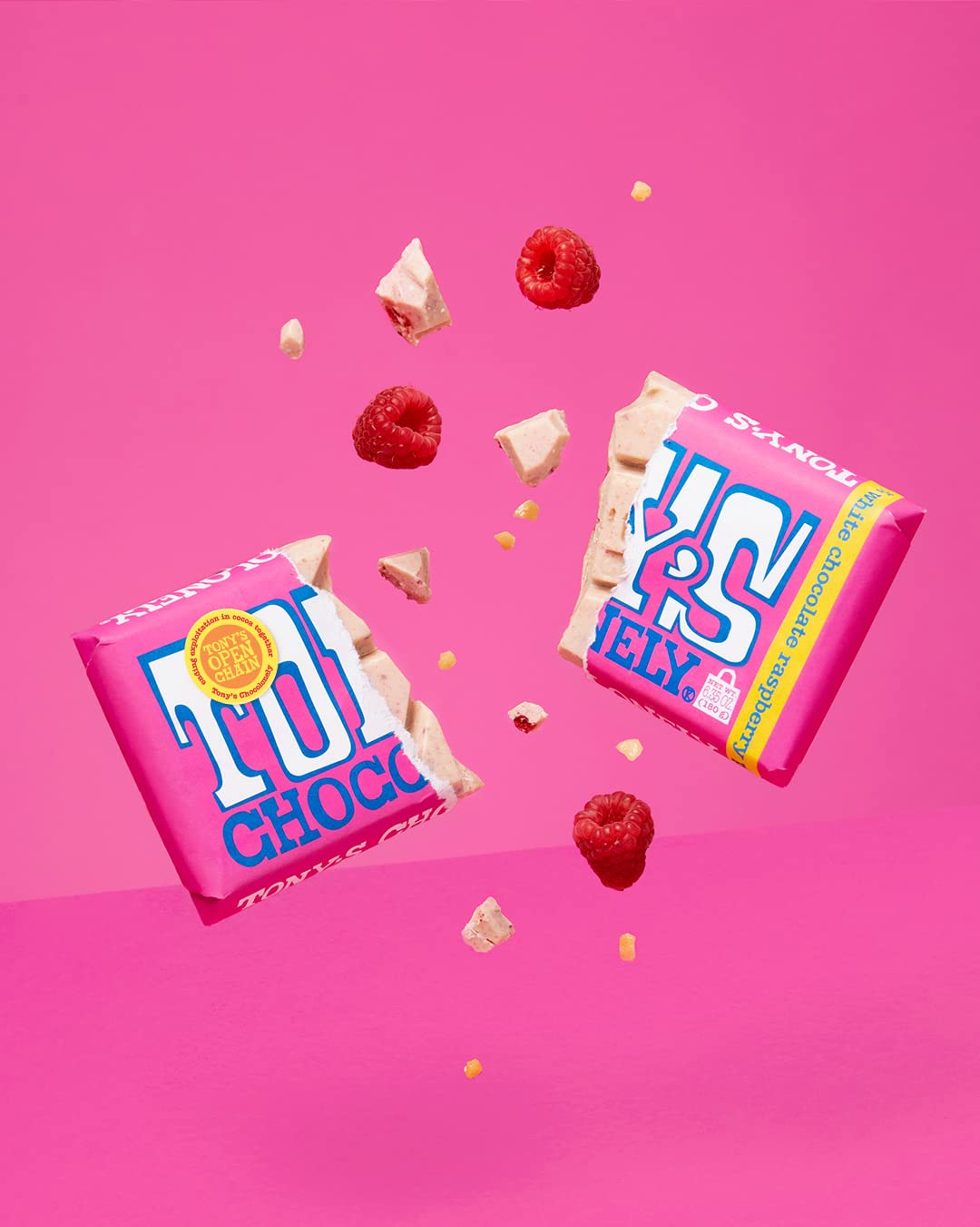 White Chocolate Raspberry Bar with Popping Candy 180g - Tony's Chocolonely - Chocolate Bar - Eco Natural Products