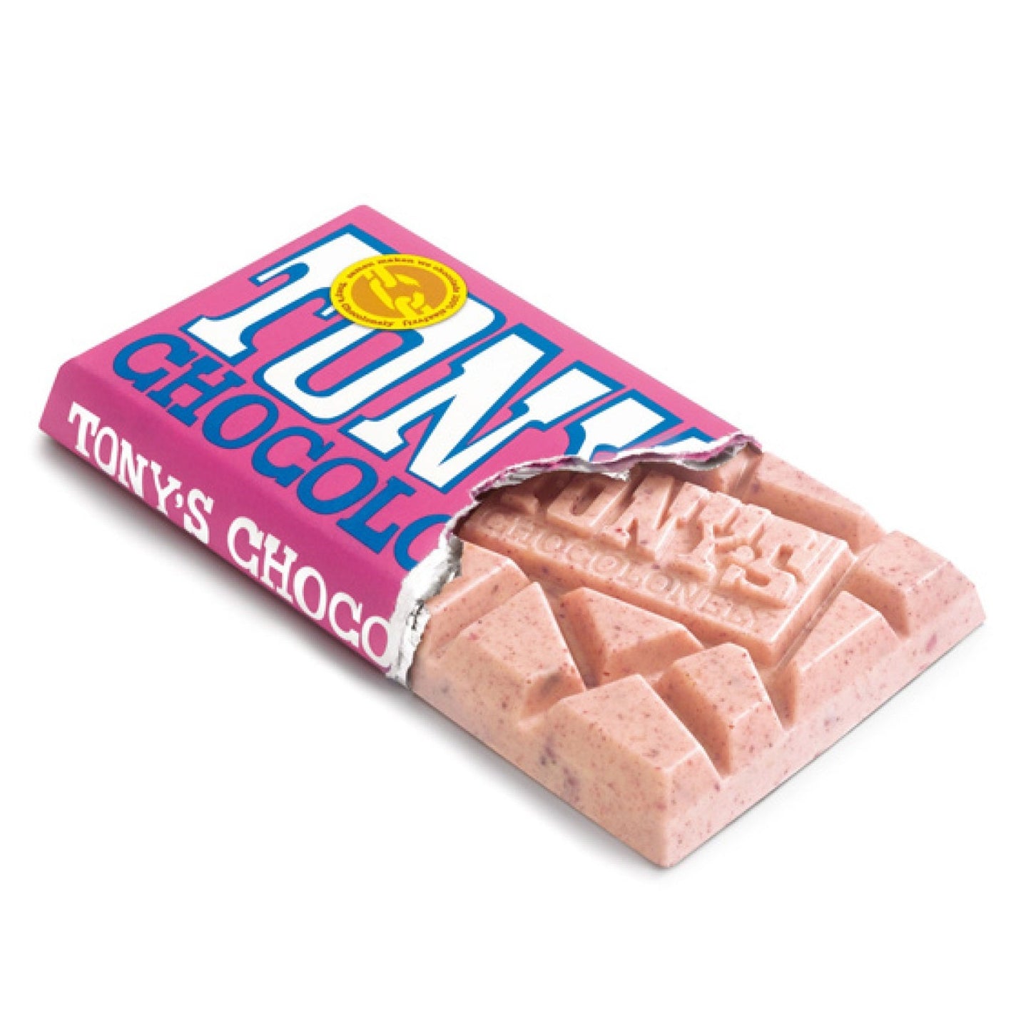 White Chocolate Raspberry Bar with Popping Candy 180g - Tony's Chocolonely - Chocolate Bar - Eco Natural Products