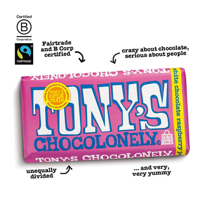 White Chocolate Raspberry Bar with Popping Candy 180g - Tony's Chocolonely - Chocolate Bar - Eco Natural Products