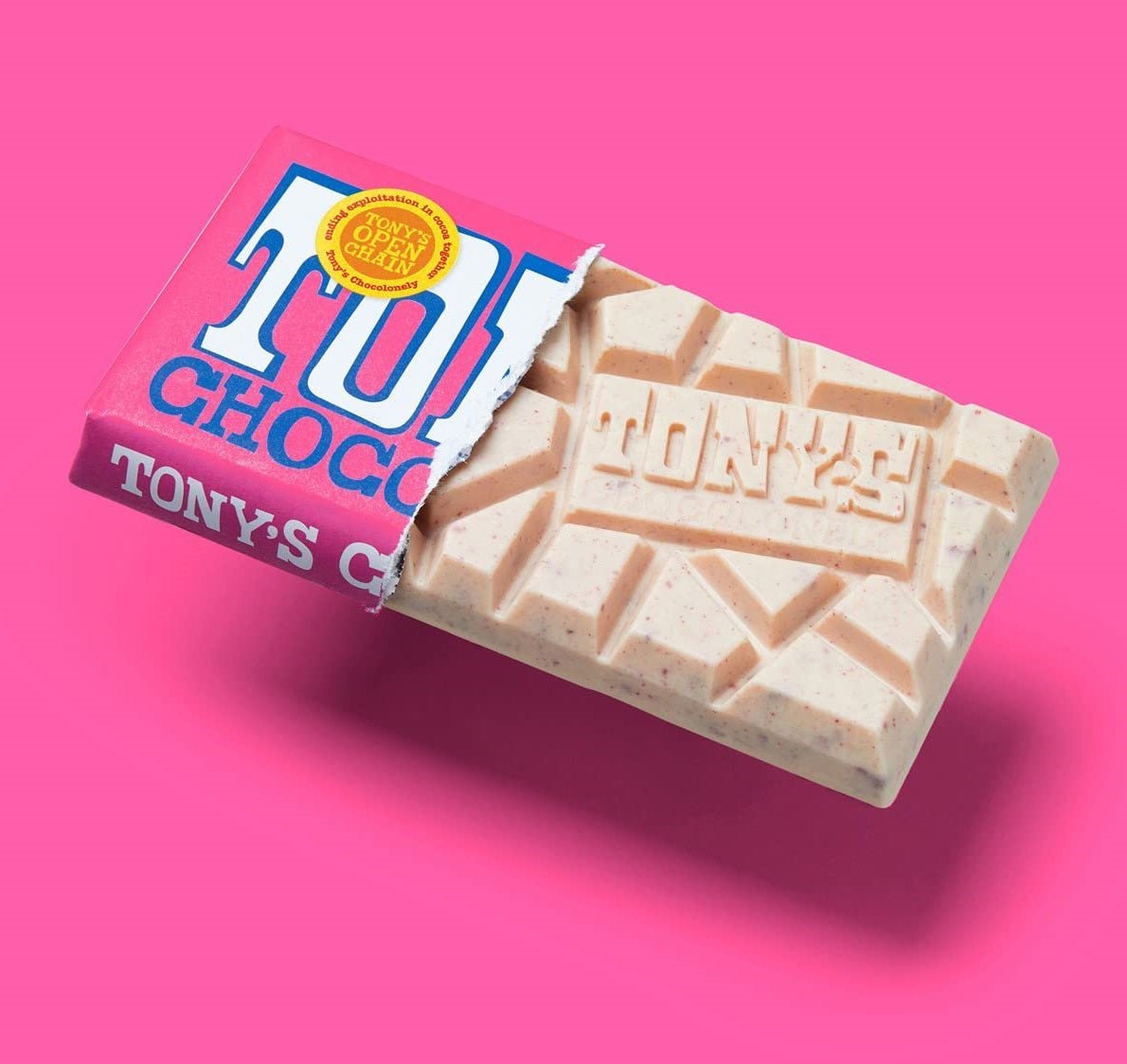 White Chocolate Raspberry Bar with Popping Candy 180g - Tony's Chocolonely - Chocolate Bar - Eco Natural Products