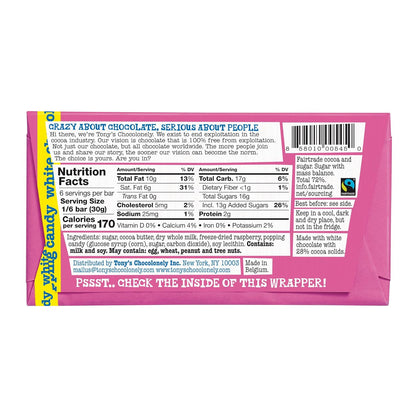 White Chocolate Raspberry Bar with Popping Candy 180g - Tony's Chocolonely - Chocolate Bar - Eco Natural Products