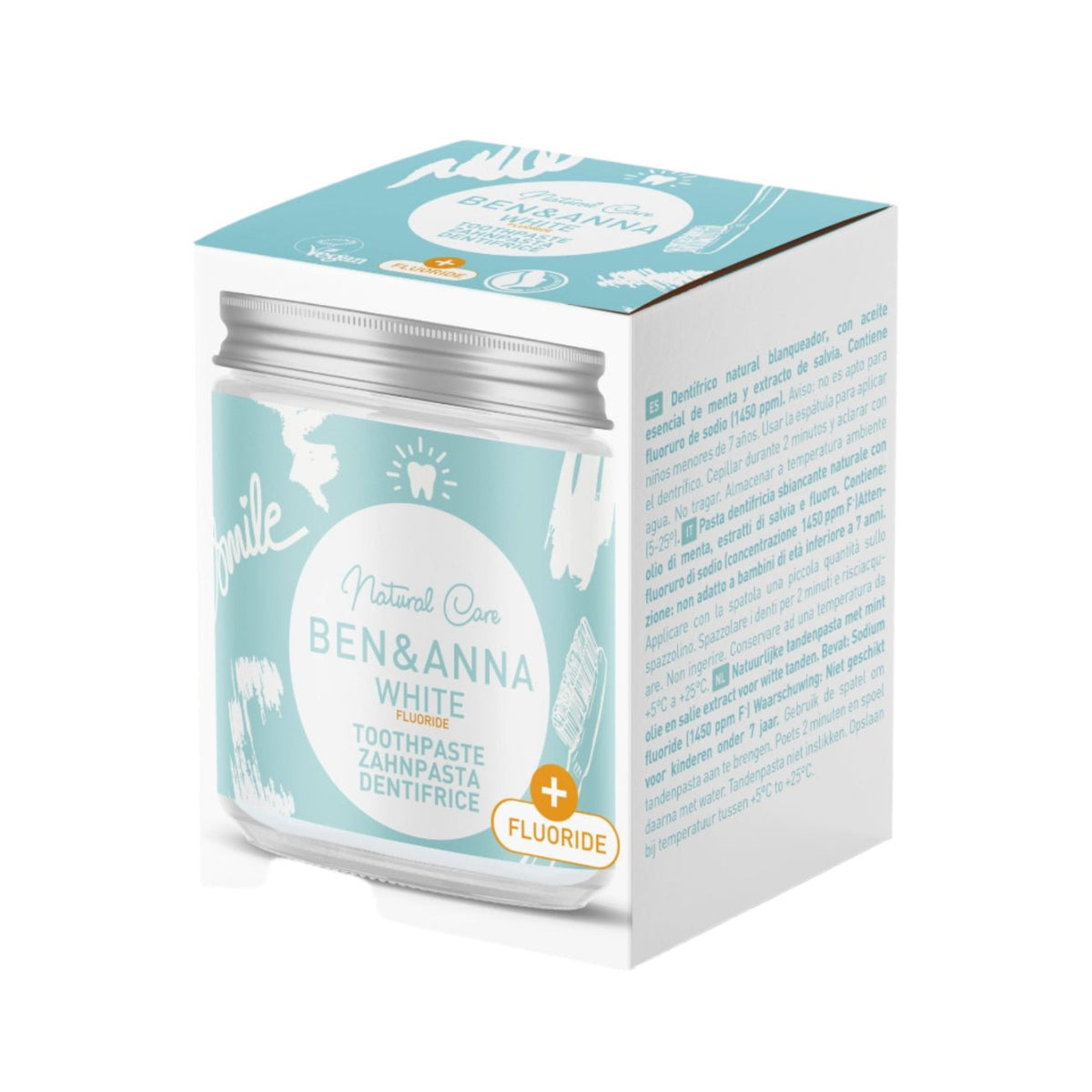 White with Fluoride Toothpaste Jars 100g - Ben & Anna - Toothpaste - Ben & Anna