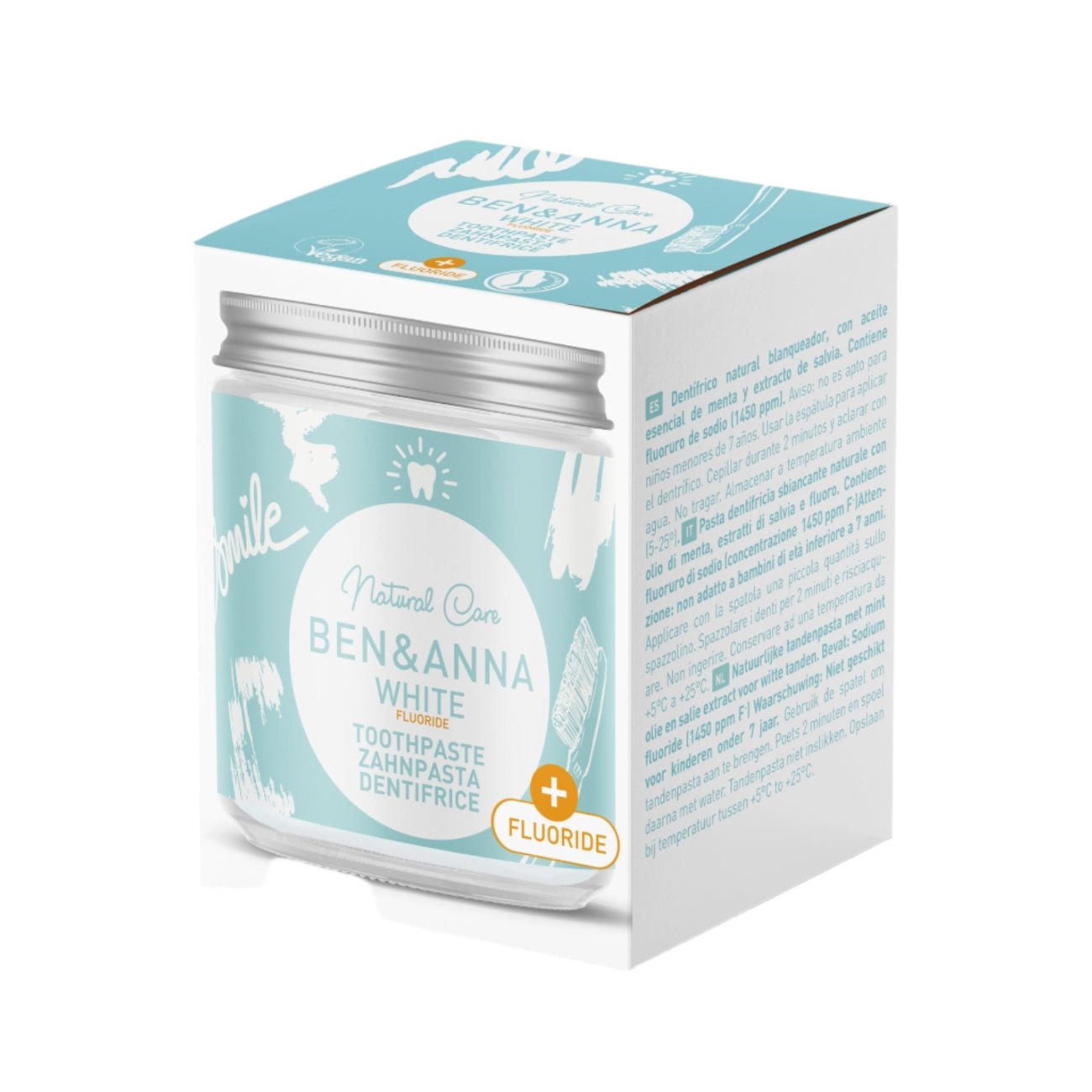 White with Fluoride Toothpaste Jars 100g - Ben & Anna - Toothpaste - Ben & Anna