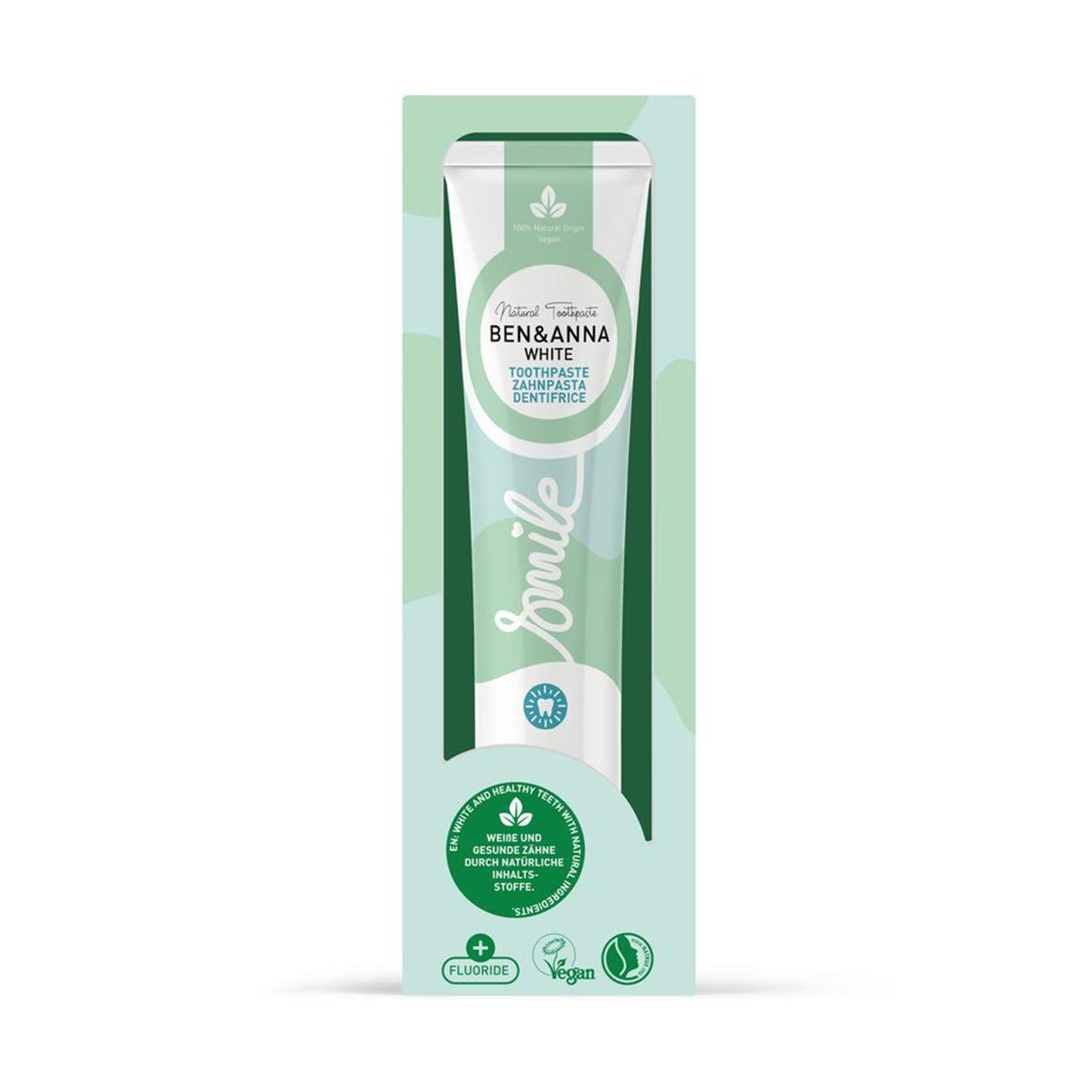 White with Fluoride Toothpaste Tube 75ml - Ben & Anna - Toothpaste - Eco Natural Products