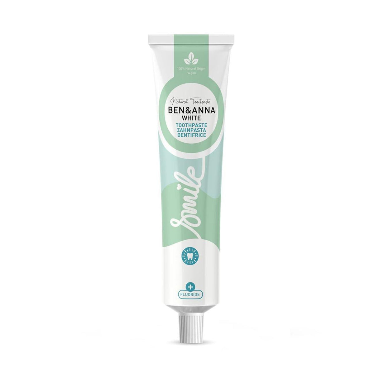 White with Fluoride Toothpaste Tube 75ml - Ben & Anna - Toothpaste - Eco Natural Products