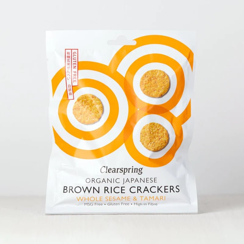 Whole Sesame Japanese Whole Rice Crackers 40g - Clearspring - Brown Rice Crackers - Eco Natural Products