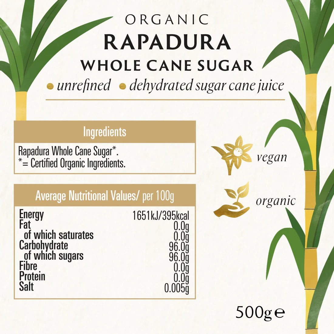 Organic Rapadura Wholecane Sugar 500g