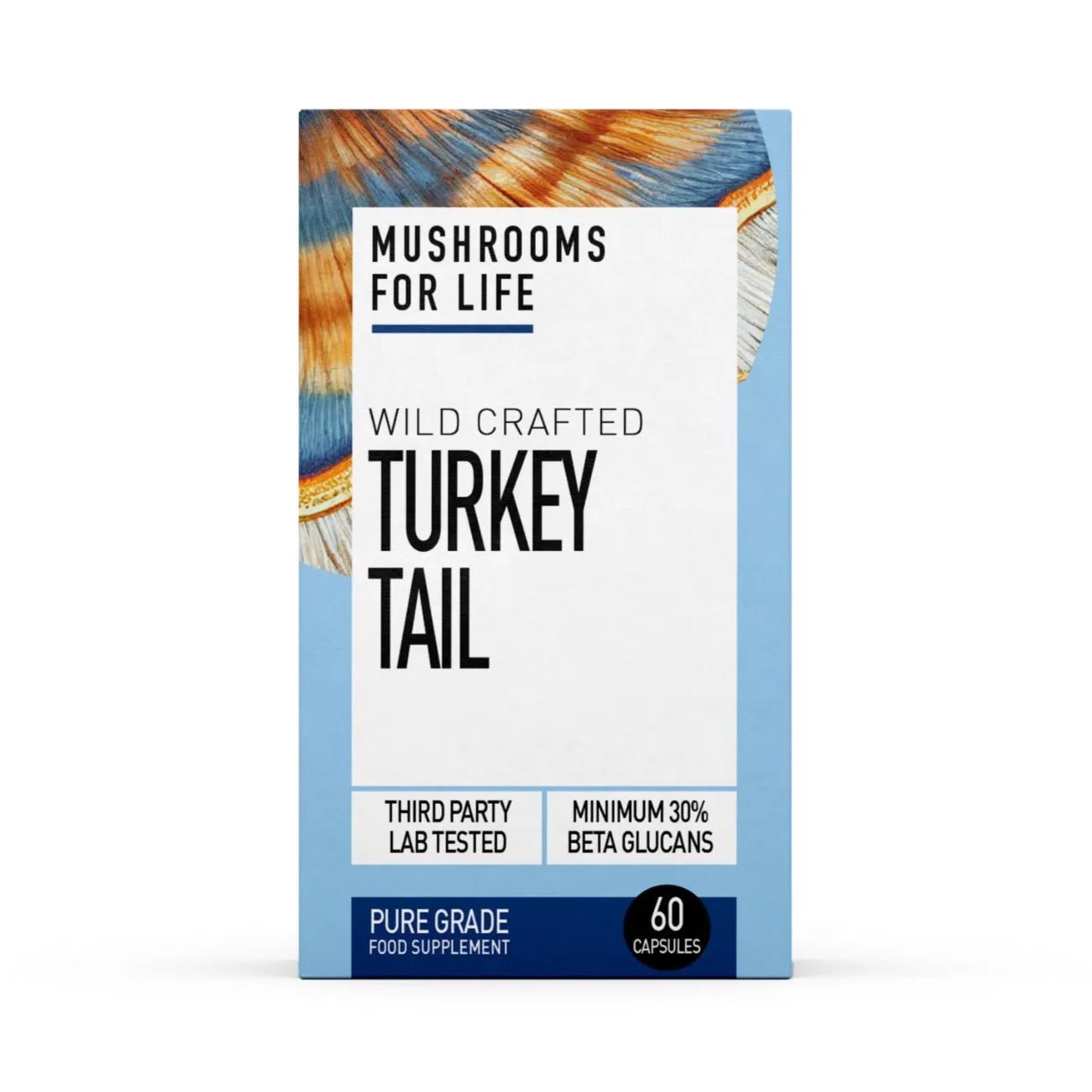 Wild Crafted Turkey Tail 60 Capsules - Mushrooms 4 Life - Herbal Supplement - Mushrooms 4 Life