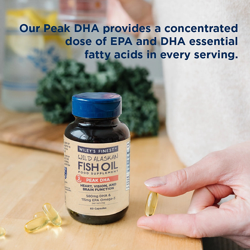 Wiley's Finest Wild Alaskan Fish Oil Peak DHA 60 Capsules - lifestyle view