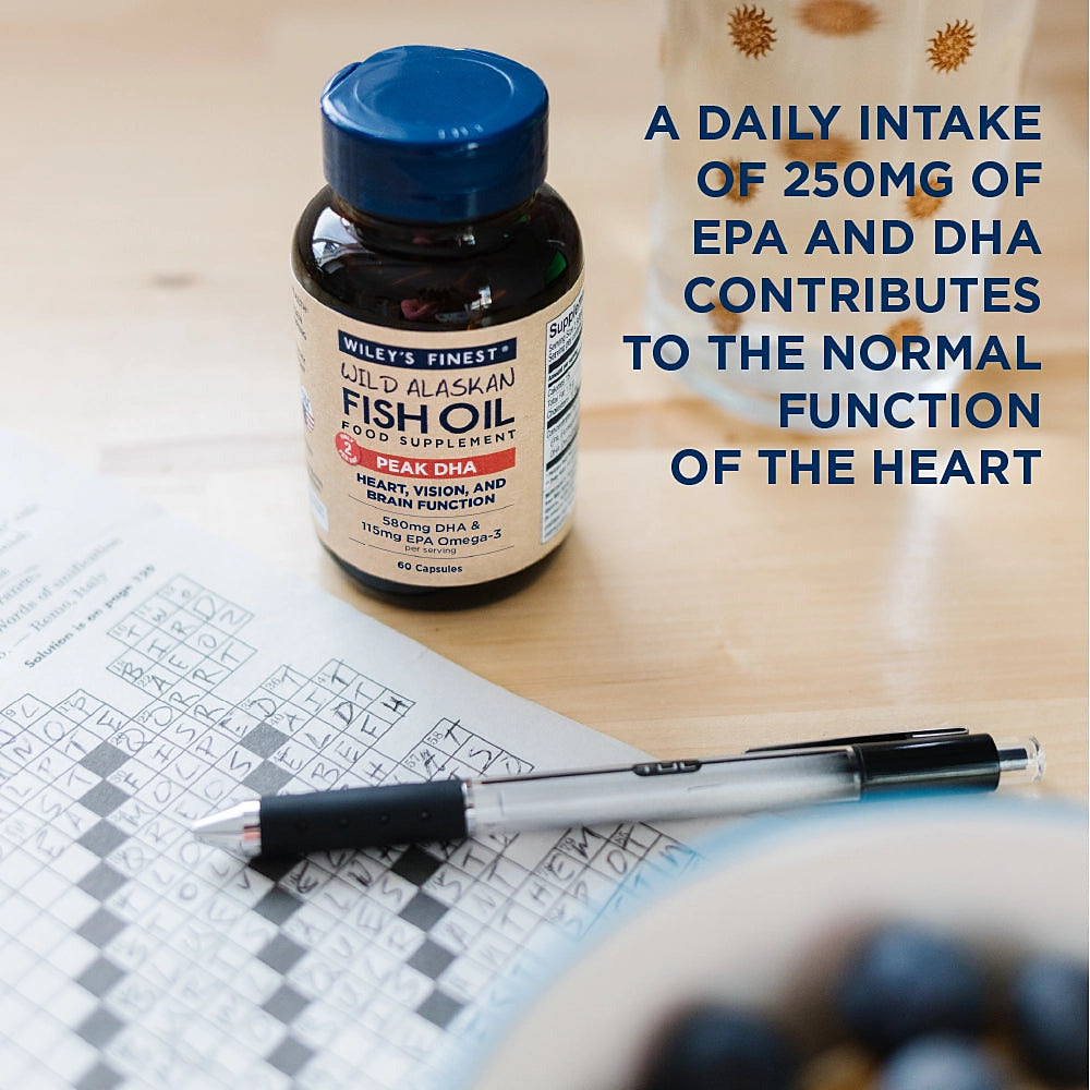 Wiley's Finest Wild Alaskan Fish Oil Peak DHA 60 Capsules - lifestyle view
