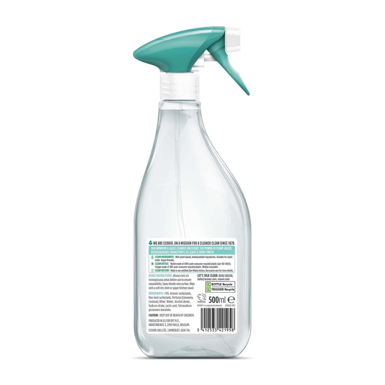 Window & Glass Cleaner 500ml - Ecover - Window and Glass Cleaner - Eco Natural Products