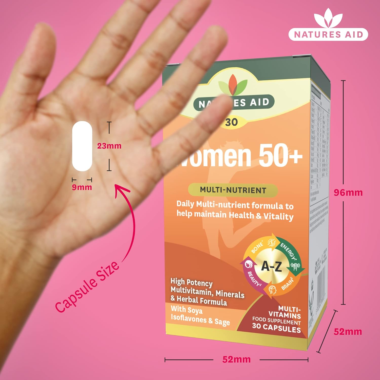 Women's 50+ Multi - Vitamins & Minerals (with Superfoods) 30 Capsules - Natures Aid - Vitamins & Supplements - Eco Natural Products