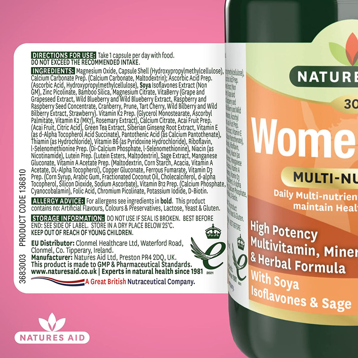 Women's 50+ Multi - Vitamins & Minerals (with Superfoods) 30 Capsules - Natures Aid - Vitamins & Supplements - Eco Natural Products