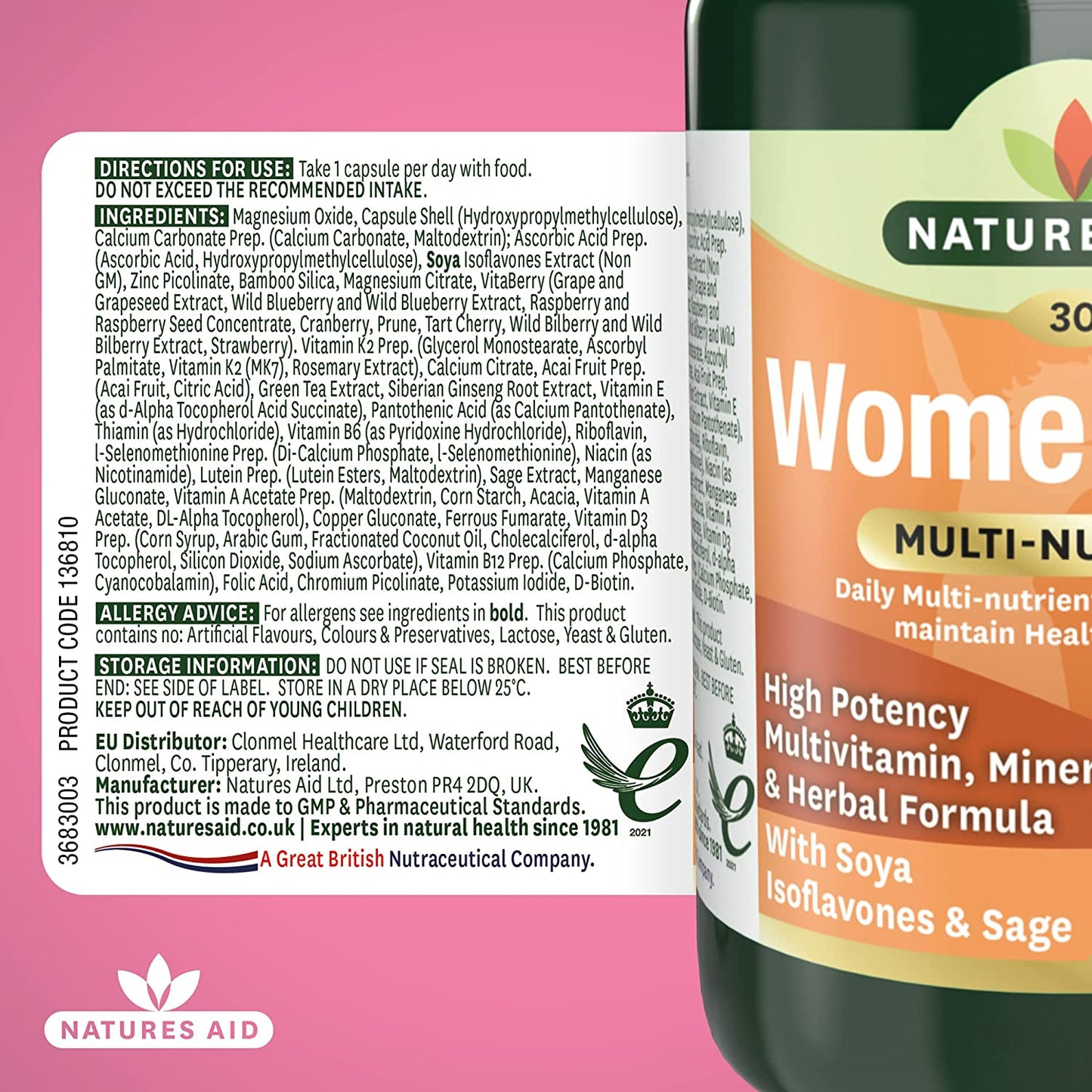 Women's 50+ Multi - Vitamins & Minerals (with Superfoods) 30 Capsules - Natures Aid - Vitamins & Supplements - Eco Natural Products