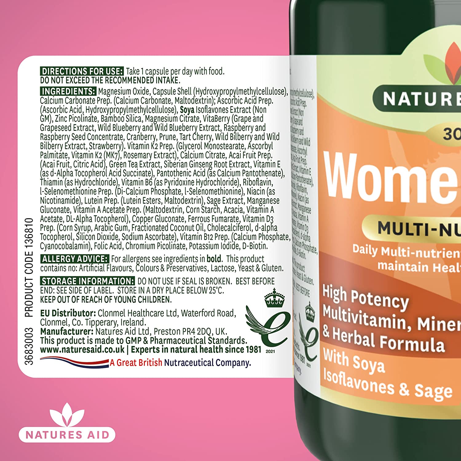 Women's 50+ Multi - Vitamins & Minerals (with Superfoods) 30 Capsules - Natures Aid - Vitamins & Supplements - Eco Natural Products