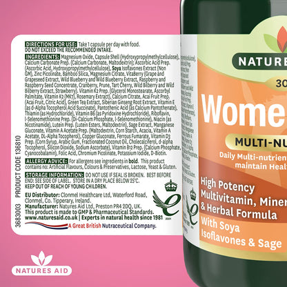 Women's 50+ Multi - Vitamins & Minerals (with Superfoods) 30 Capsules - Natures Aid - Vitamins & Supplements - Eco Natural Products