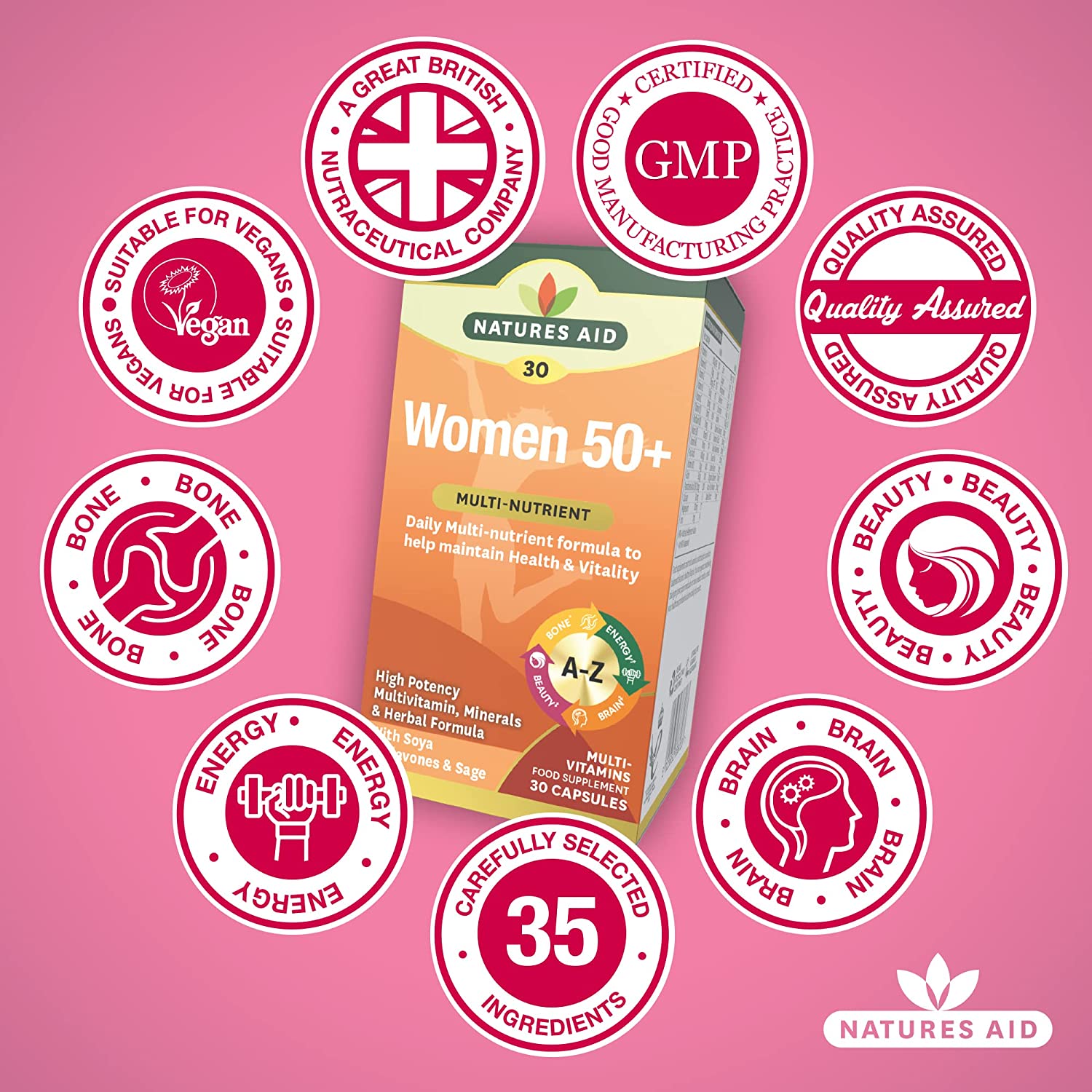 Women's 50+ Multi - Vitamins & Minerals (with Superfoods) 30 Capsules - Natures Aid - Vitamins & Supplements - Eco Natural Products