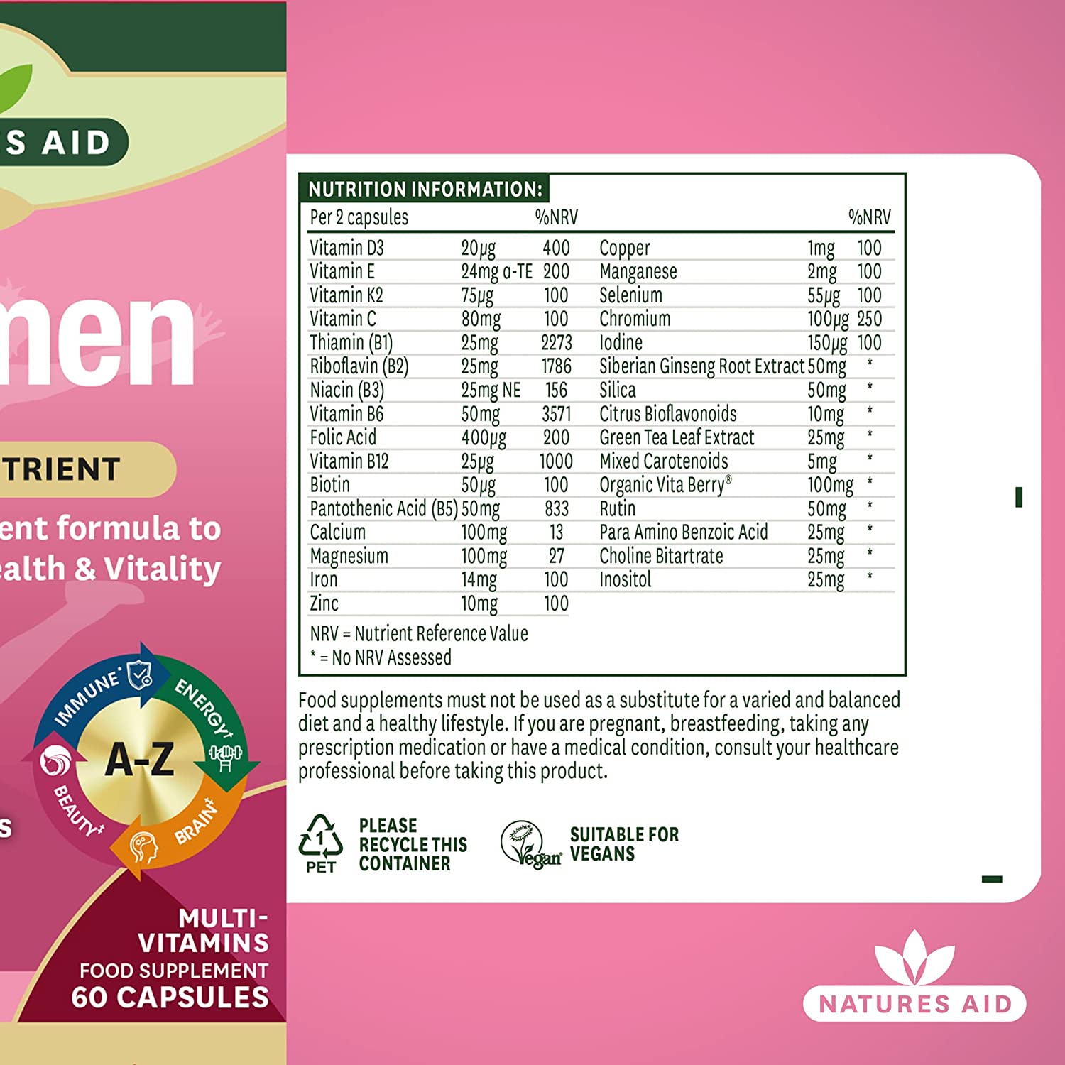 Women's Multi - Vitamins & Minerals (with Superfoods) 60 Capsules - Natures Aid - Vitamins & Supplements - Eco Natural Products