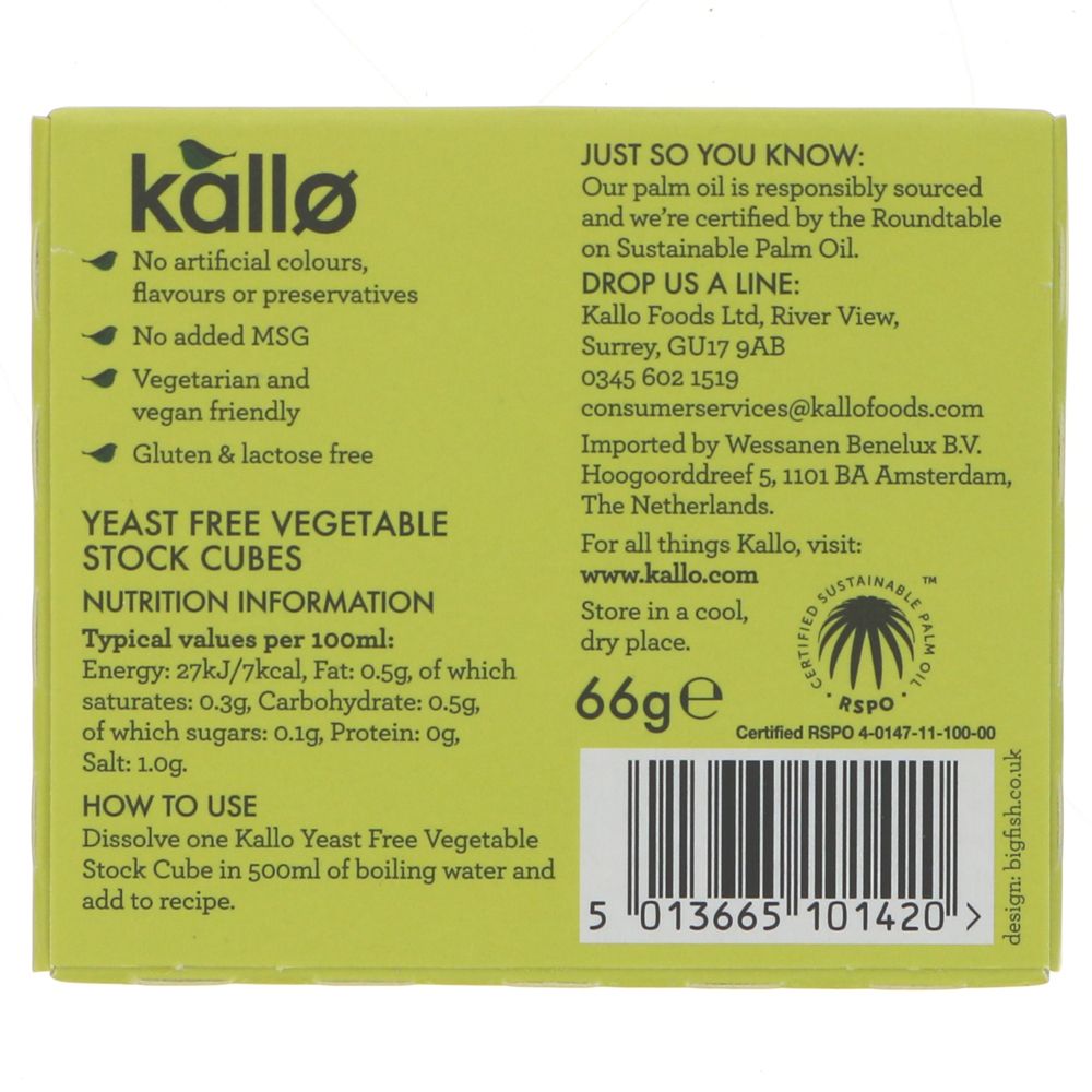 Yeast Free Vegetable Stock 6 Cubes - Kallo - Stock Cubes - Eco Natural Products