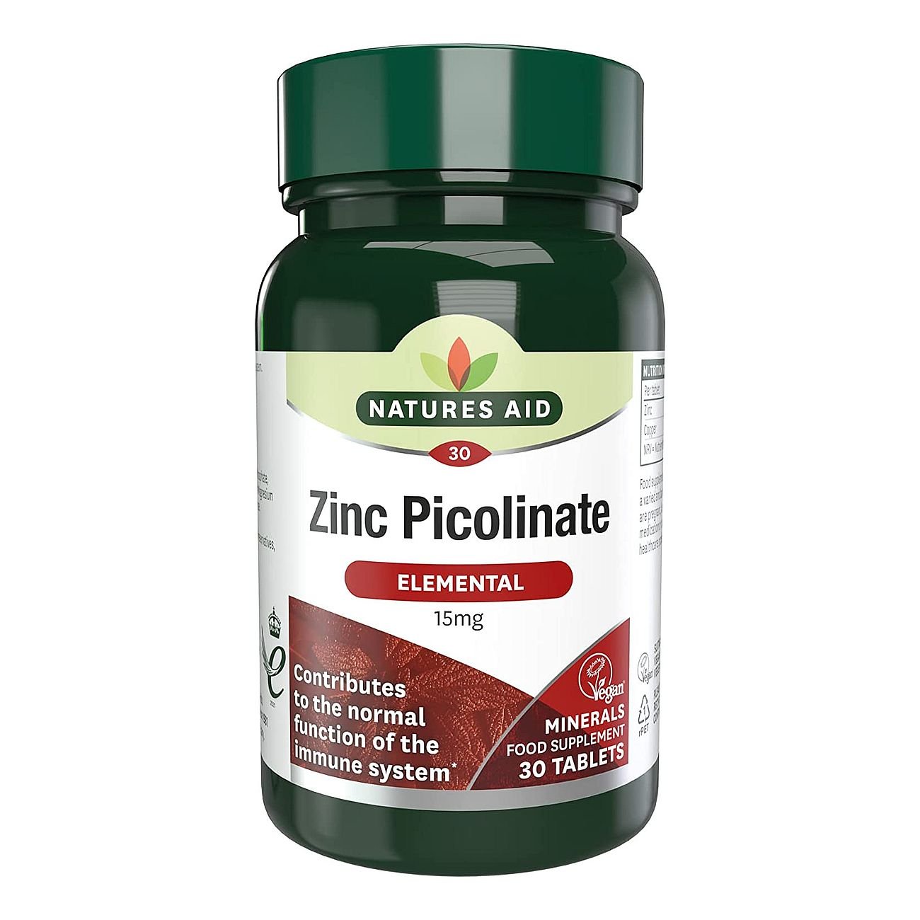 Zinc Picolinate 15mg 30 Tablets - Natures Aid - Vitamins & Supplements - Eco Natural Products