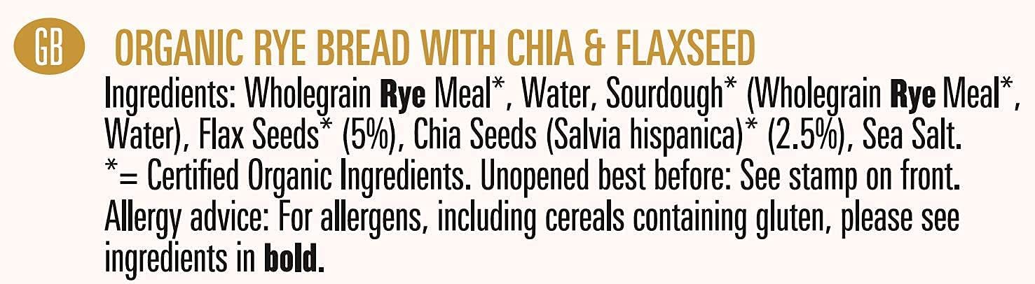 Organic Chia & Flax Seed Rye Bread 500g