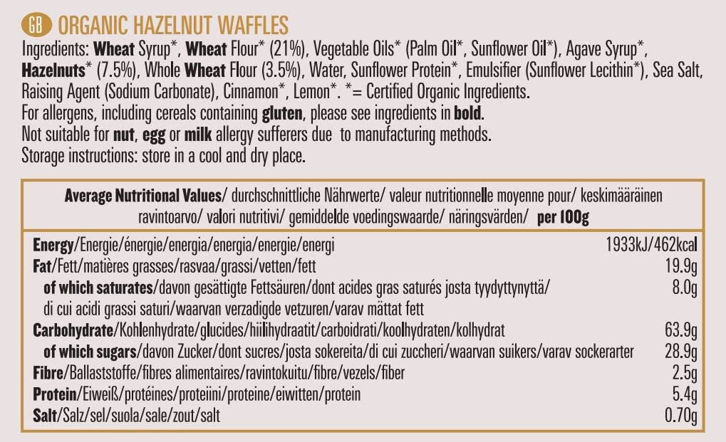 Organic Hazelnut Waffles 175g