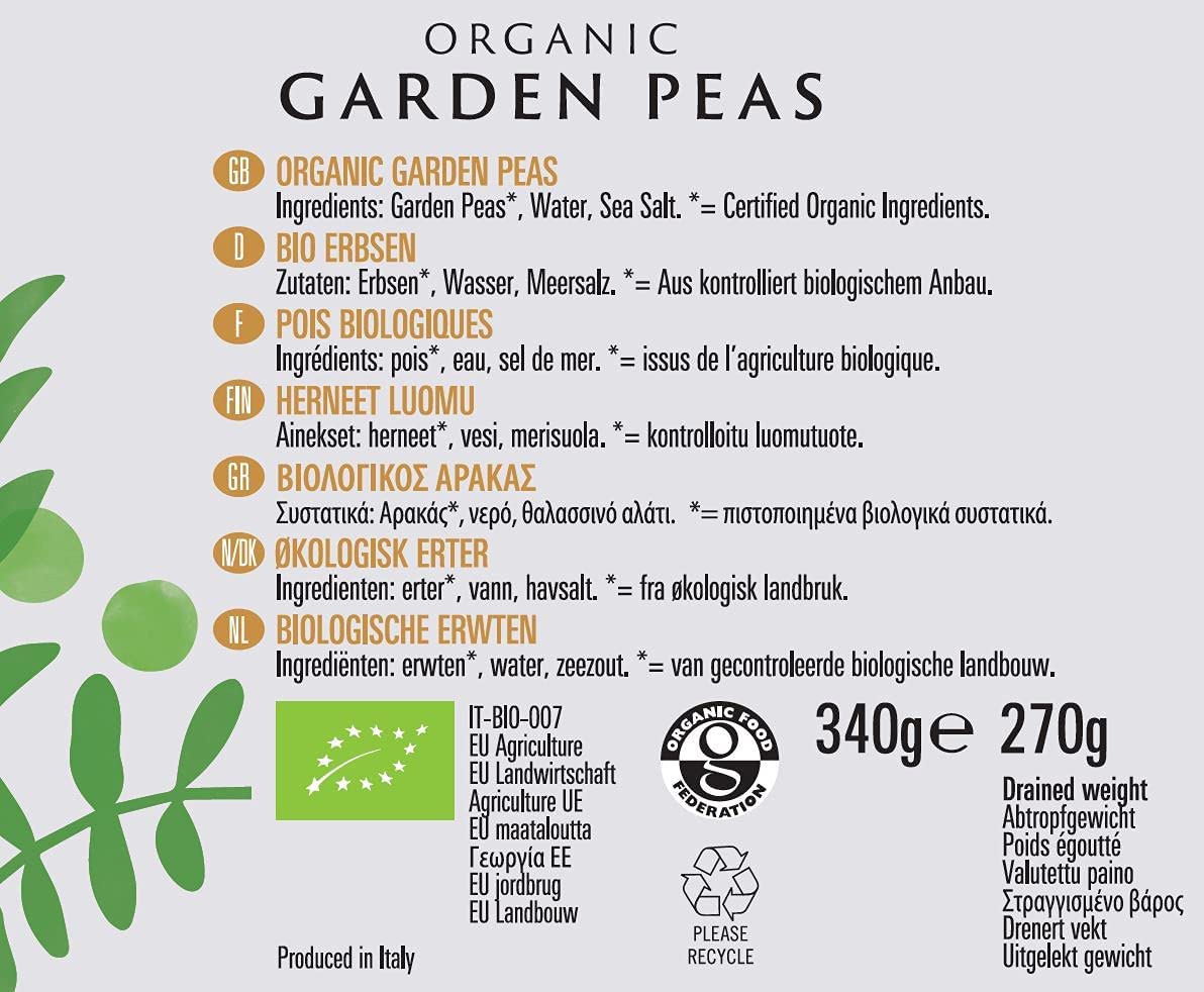 Organic Garden Peas in Can 340g