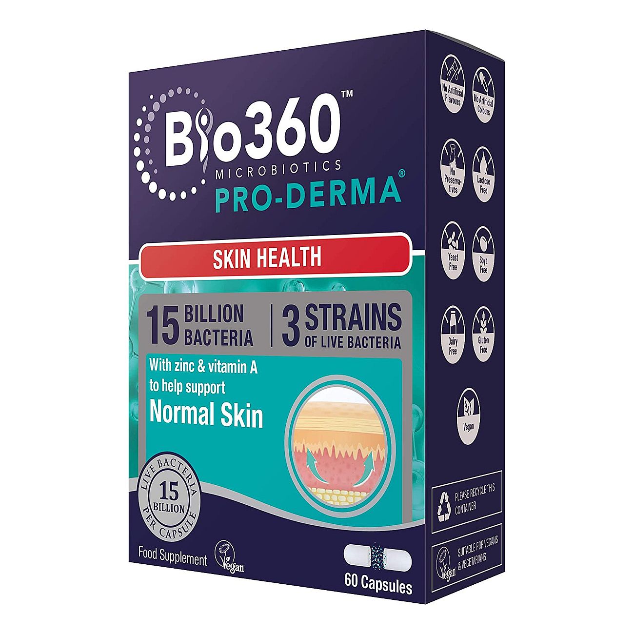 Pro Derma 15 Billion Bacteria Skin Health Probiotics 60 Capsules